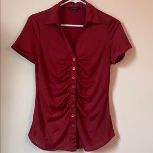 Silky maroon short sleeve button up